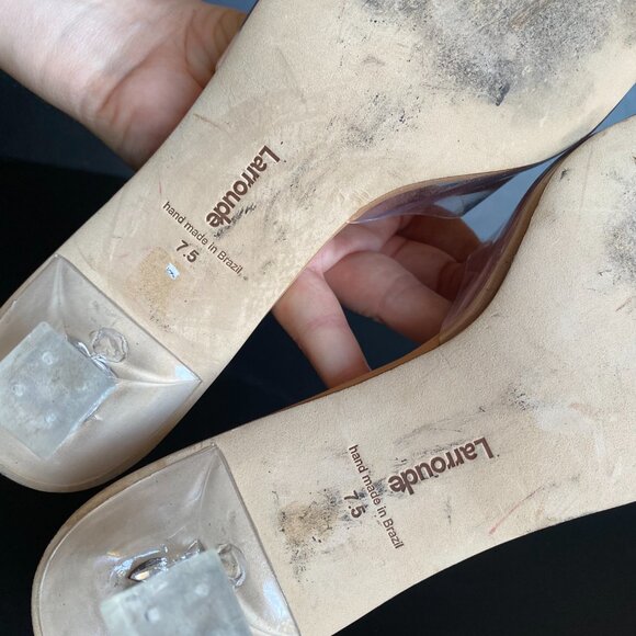 Larroude Vivi Clear Lucite Tan Leather Kitten Heel Mules Size 7.5 (Ret. $290) - Picture 9 of 9